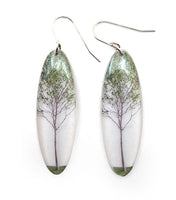 Tall Oval Green Tree Earrings