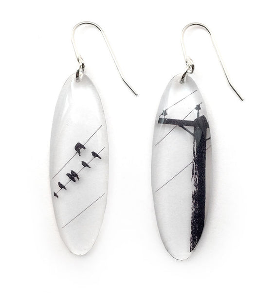 Tall Oval Crow Pole Earrings