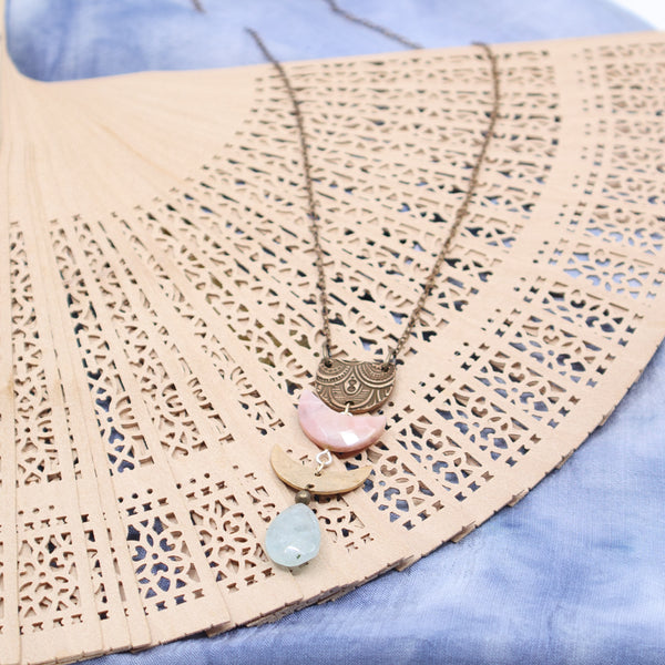 Celestial necklace (opal and aquamarine)
