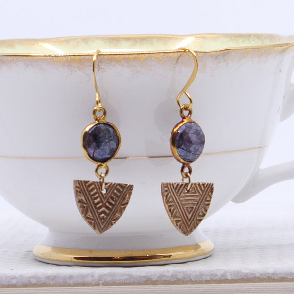 Earrings – Bronze Isis Mystic Labradorite Bezel