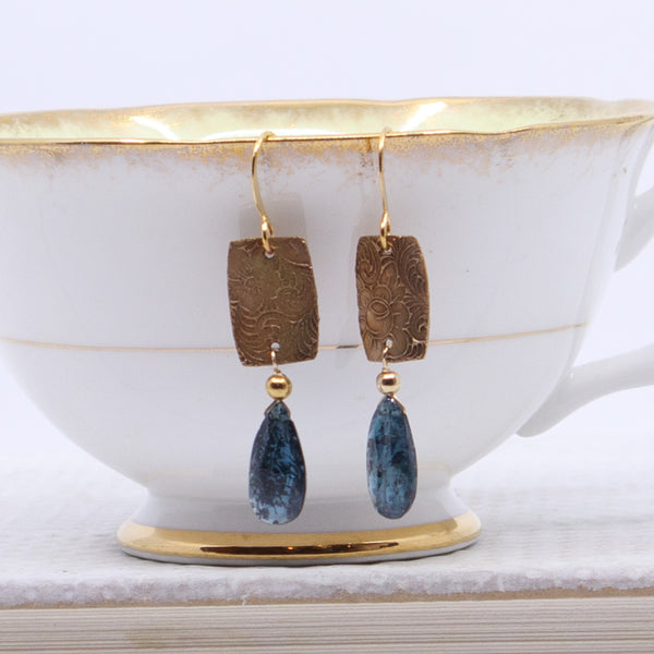 Elise earrings (bronze and moss kyanite)