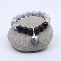 Gemstone Bracelet with Aquamarine, Obsidian, and Labradorite Charms