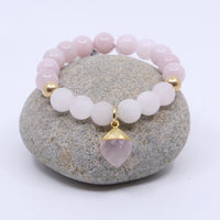 Gemstone Bracelet with Rose Quartz Charm, Rose Beads, Gold-Filled