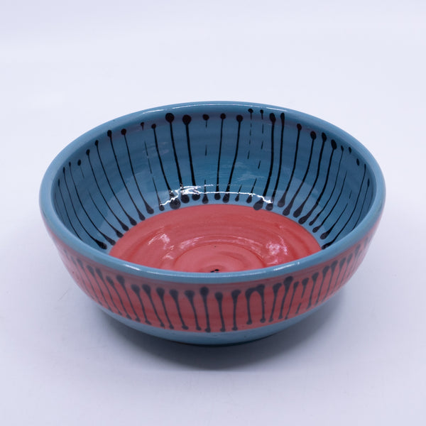 Round Bowl – Medium (turquoise/red/lines; Rainbow Collection)