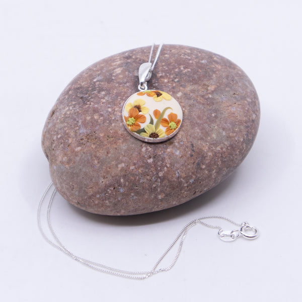 Cream & Orange Floral Pendant Necklace (medium)