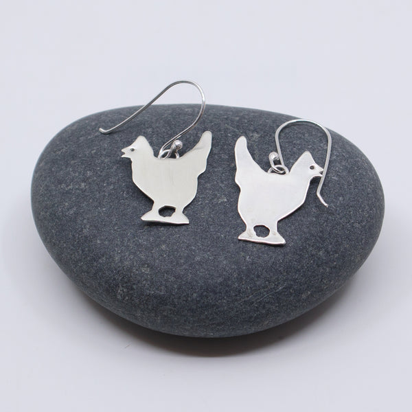 Silver Chicken Earrings