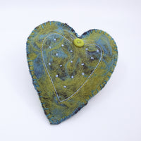 Felted Heart (green button patchwork)