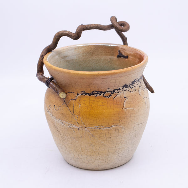Raku Vase with Walking Stick Handle