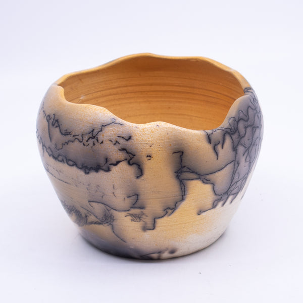 Raku Vase Patterned with Horsehair and Feathers