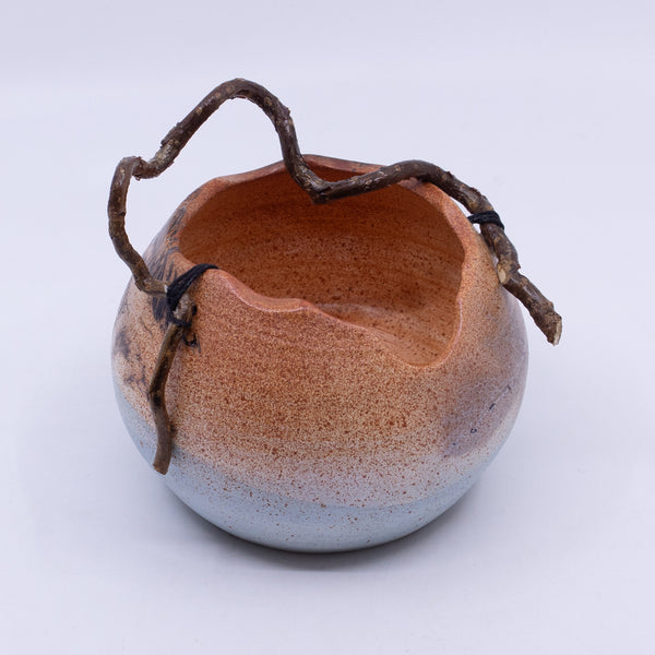 Raku Vase with Walking Stick Handle