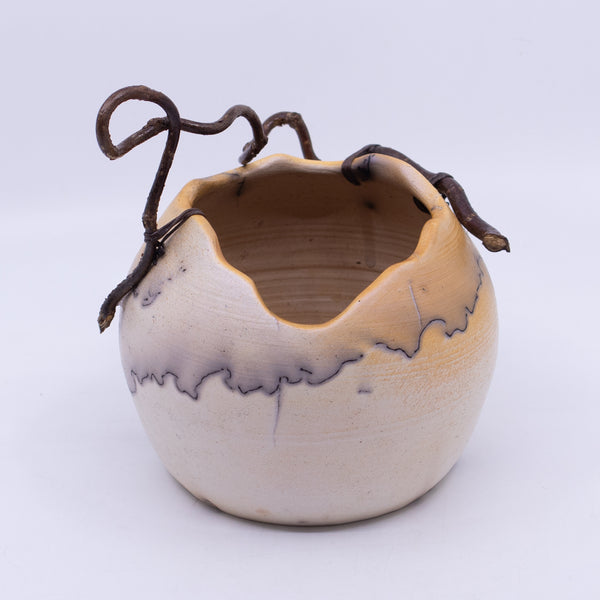 Raku Vase with Walking Stick Handle