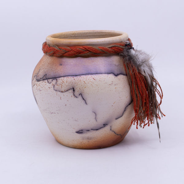 Raku Vase with Feather Embellishments