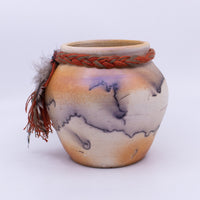 Raku Vase with Feather Embellishments