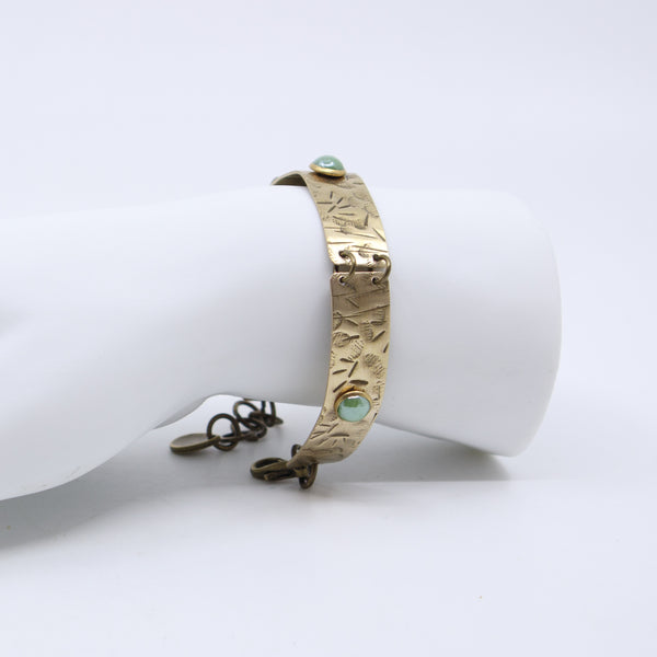 Segmented Brass Bracelet with Gemstones