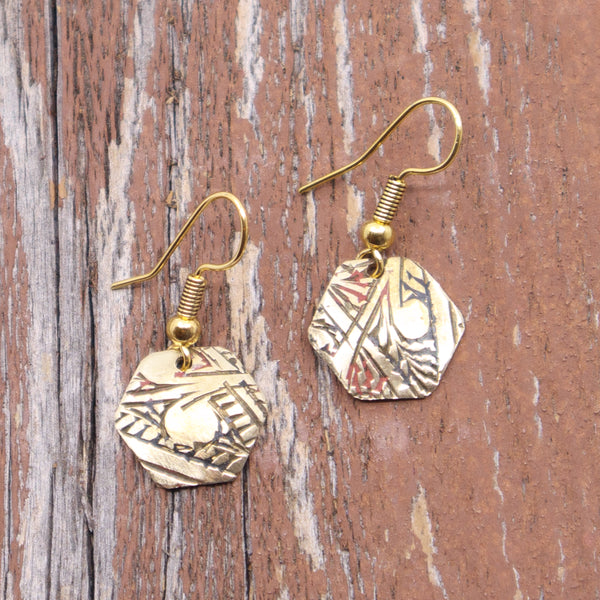 Brass hexagon mini earrings