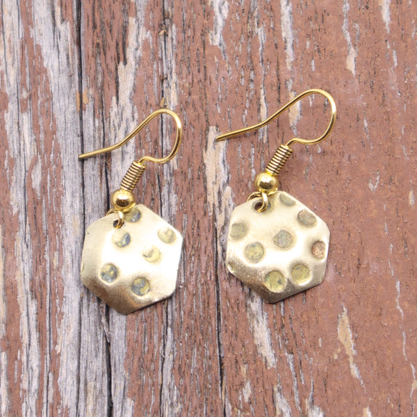 Brass hexagon polka dot mini earrings