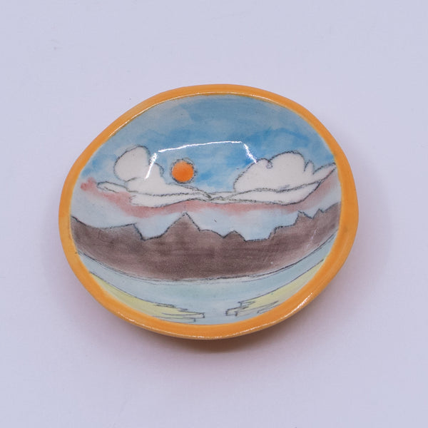 Wasabi Dish – Island Scene (orange edging)