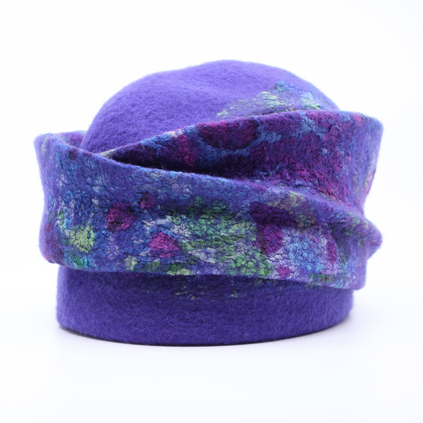 Turban Hat - purple with pink/yellow/blue