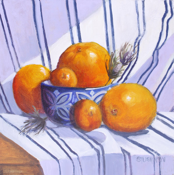 Oranges in a Blue Bowl
