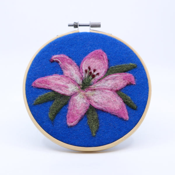 Felted Embroidery Hoop (pink lily)