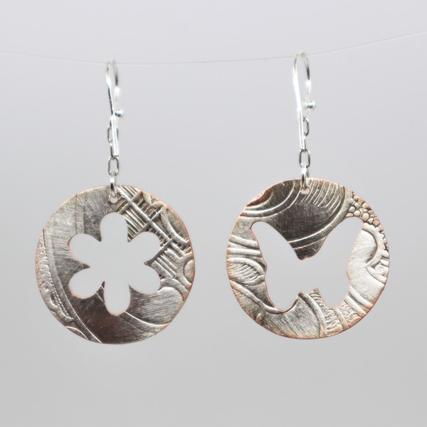 Round Flower/Butterfly Silver Dangles