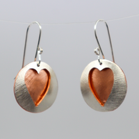 Round Silver/Copper Heart Dangles