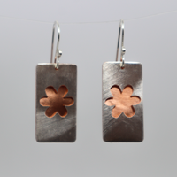 Rectangular Silver/Copper Flower Earrings