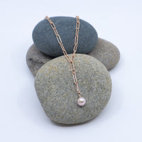 Rose Gold/Pearl Paperclip Necklace