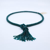Dark Teal Tasseled Lariat Necklace